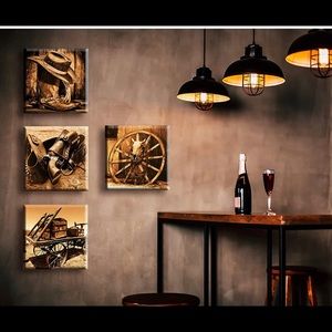 Western Decor Cowboy Wall Art for Men's Bedroom Office Canvas Prints 12"Wx12"Hx4